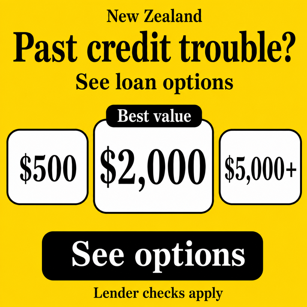 Difficult credit history loan options in New Zealand. Use the amounts $500, $2,000, $5,000+ in the creative.