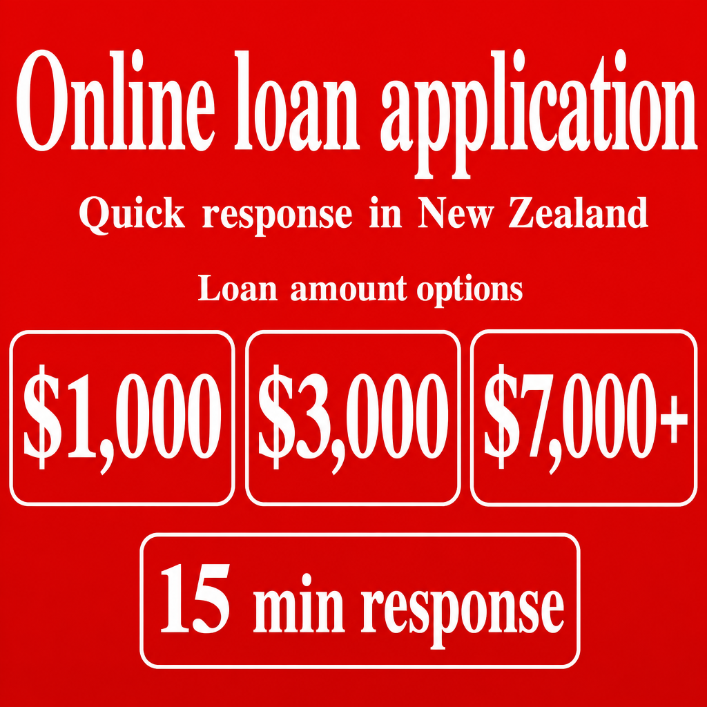 Online loan application with quick response in New Zealand. Use the amounts $1,000, $3,000, $7,000+ in the creative.