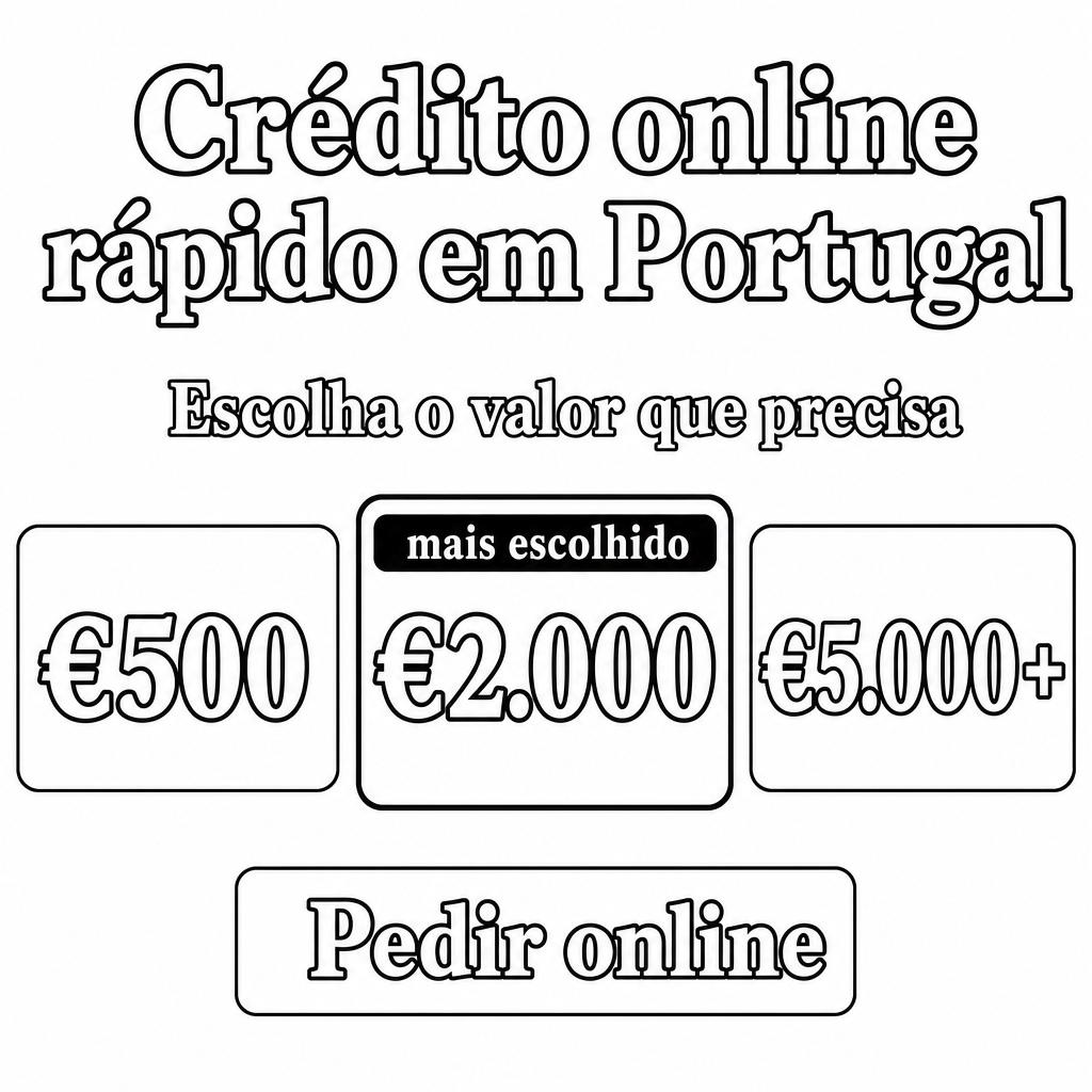 Crédito rápido online em Portugal. Usar os valores €500, €2.000, €5.000+ no criativo.