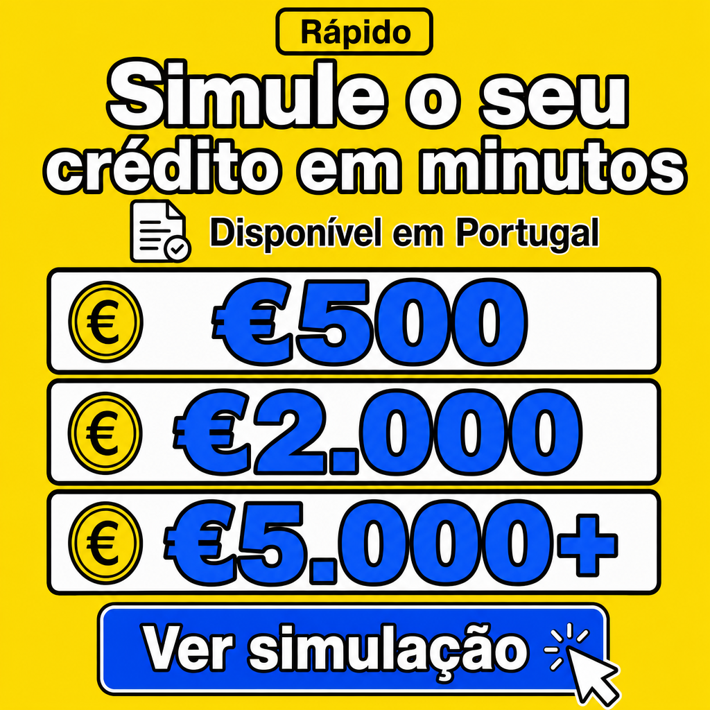 Simulação rápida de crédito em Portugal. Usar os valores €500, €2.000, €5.000+ no criativo.