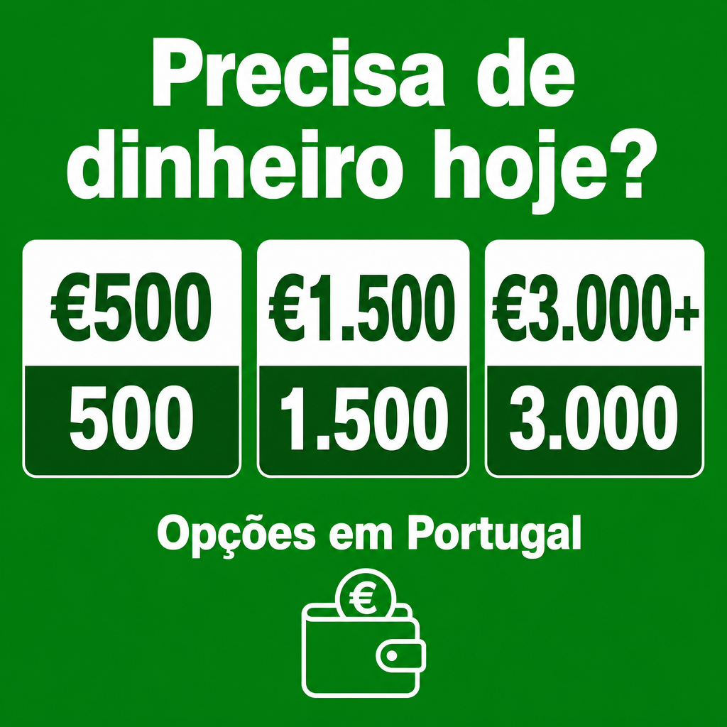 Precisa de dinheiro hoje em Portugal. Usar os valores €500, €1.500, €3.000+ no criativo.