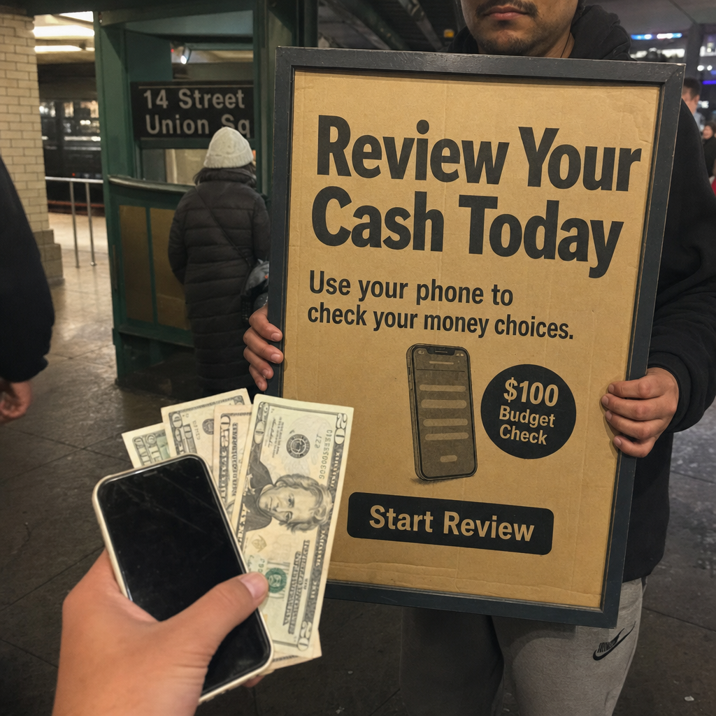 Hand holding cash and phone