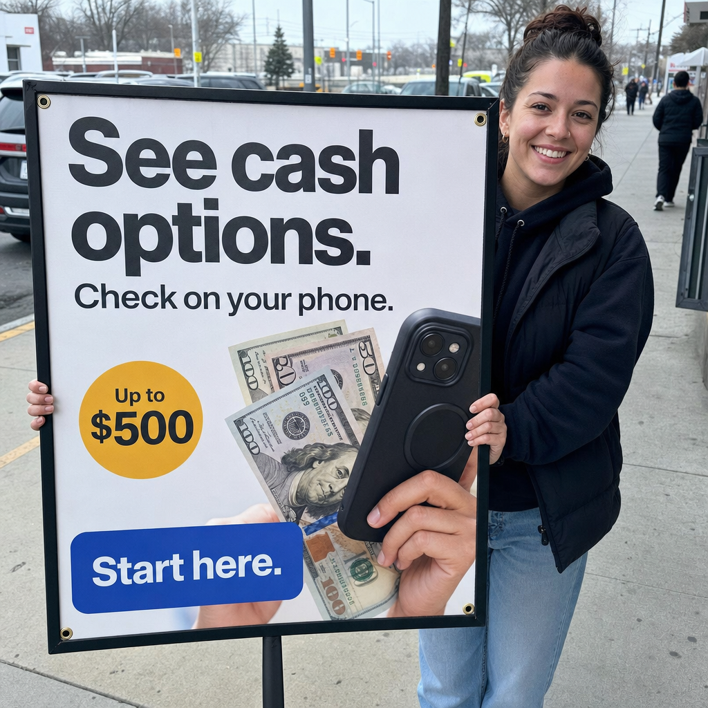 Hand holding cash and phone