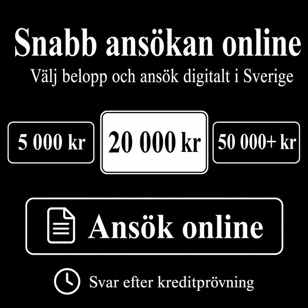 Snabbt lån online i Sverige. Använd beloppen 5 000 kr, 20 000 kr, 50 000+ kr i annonsen.