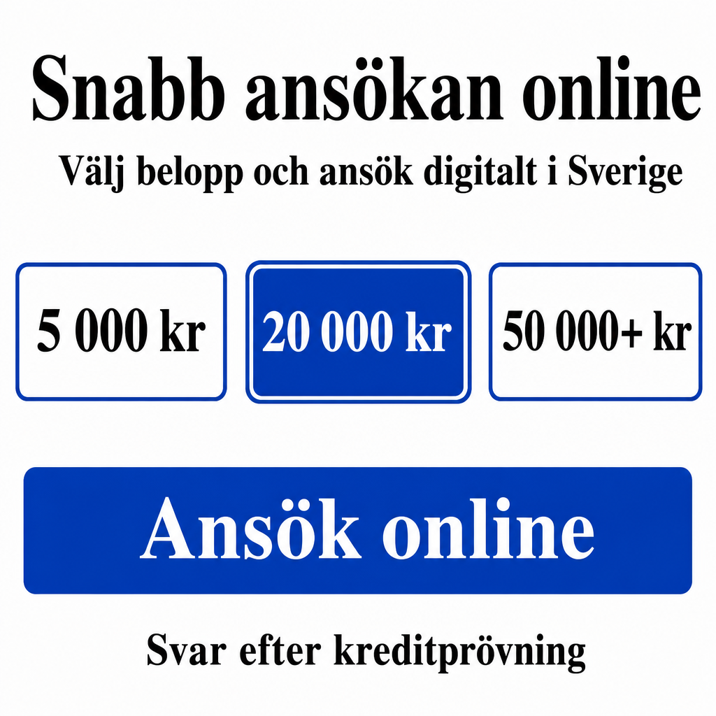 Snabbt lån online i Sverige. Använd beloppen 5 000 kr, 20 000 kr, 50 000+ kr i annonsen.