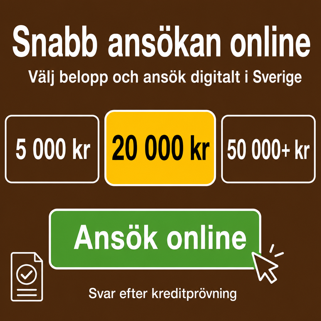 Snabbt lån online i Sverige. Använd beloppen 5 000 kr, 20 000 kr, 50 000+ kr i annonsen.
