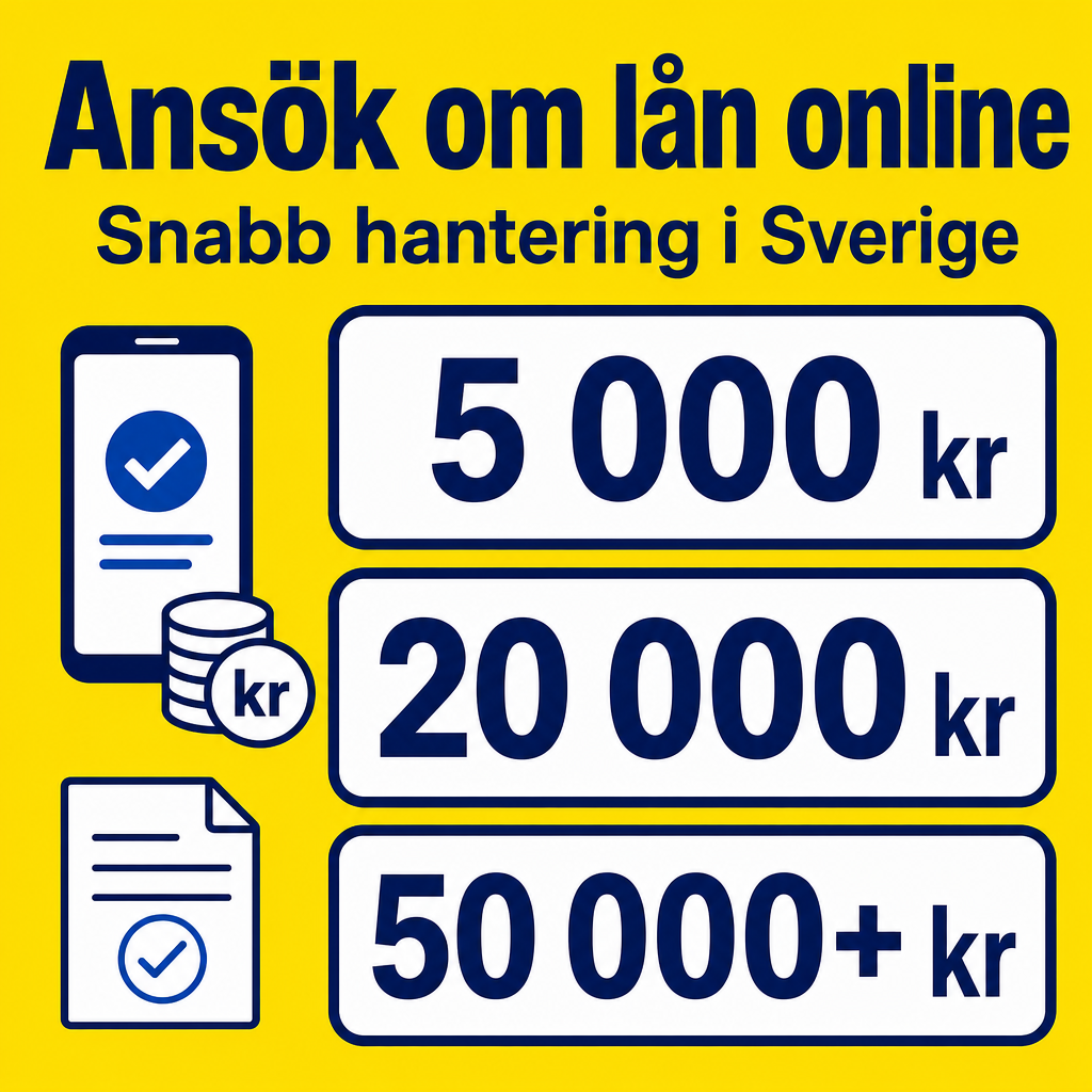 Snabbt lån online i Sverige. Använd beloppen 5 000 kr, 20 000 kr, 50 000+ kr i annonsen.