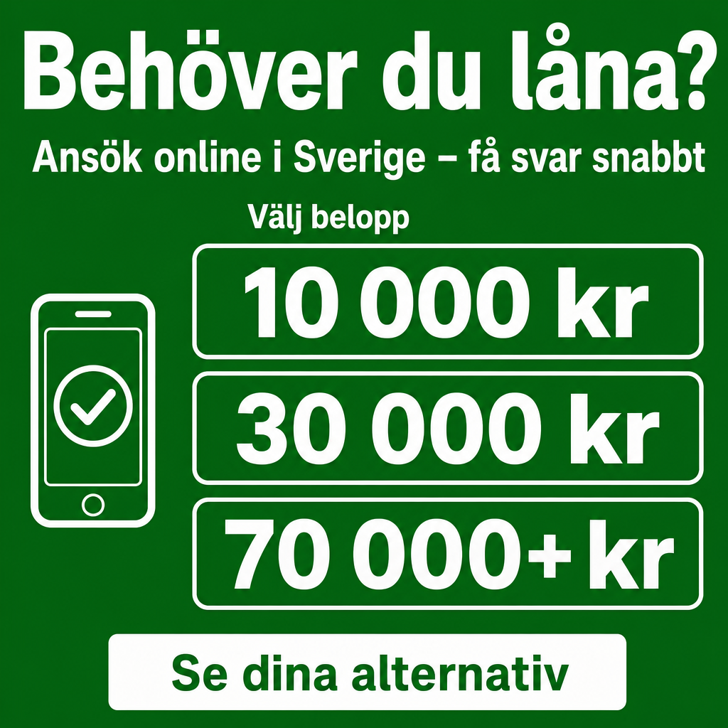 Lån med snabbt svar online i Sverige. Använd beloppen 10 000 kr, 30 000 kr, 70 000+ kr i annonsen.