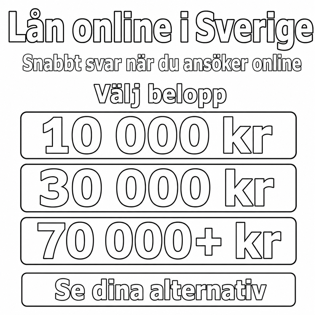 Lån med snabbt svar online i Sverige. Använd beloppen 10 000 kr, 30 000 kr, 70 000+ kr i annonsen.