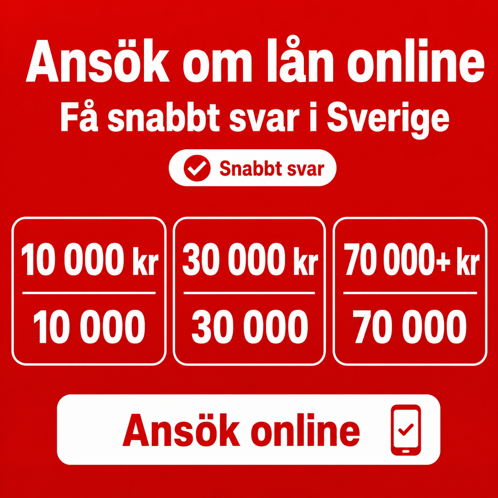 Lån med snabbt svar online i Sverige. Använd beloppen 10 000 kr, 30 000 kr, 70 000+ kr i annonsen.