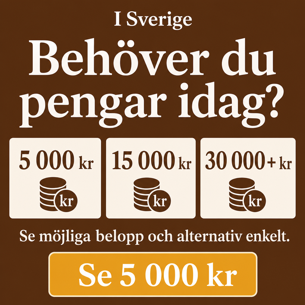 Behöver du pengar idag i Sverige. Använd beloppen 5 000 kr, 15 000 kr, 30 000+ kr i annonsen.