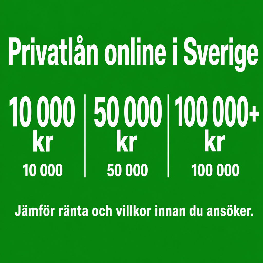 Privatlån online i Sverige. Använd beloppen 10 000 kr, 50 000 kr, 100 000+ kr i annonsen.