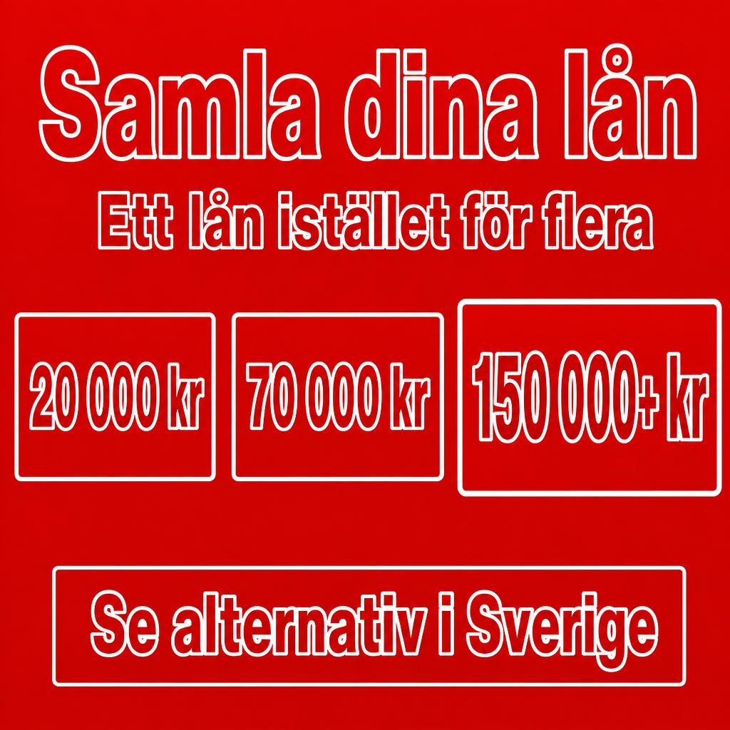 Samla lån i Sverige. Använd beloppen 20 000 kr, 70 000 kr, 150 000+ kr i annonsen.