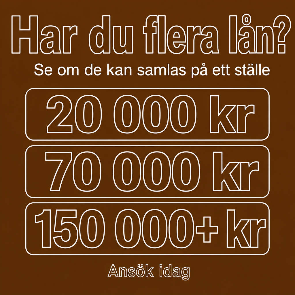 Samla lån i Sverige. Använd beloppen 20 000 kr, 70 000 kr, 150 000+ kr i annonsen.