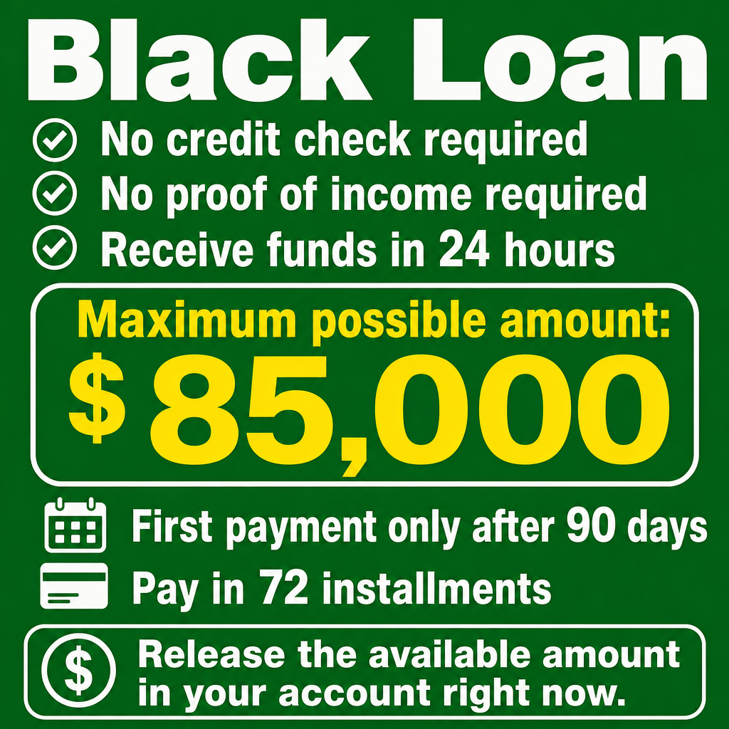 quero que você gere um criativo pra mim no formato quadrado em ingles que faça sentido nos estados unidos  com os seguintes textos: Emprestimo Black - Sem Necessidade de consulta de crédito - sem comprovação de renda - receba em 24 horas - Primeira parcela somente daqui a 90 dias , Valor Máximo Possivel: $ 85,000 . Libere agora mesmo o valor disponível em sua conta. Pague em 72x