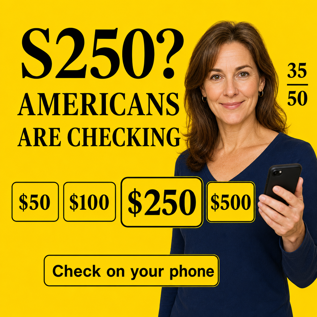 Mulher 35–50 anos — olhando diretamente para câmera, celular na mão + headline curta “S250? AMERICANS ARE CHECKING