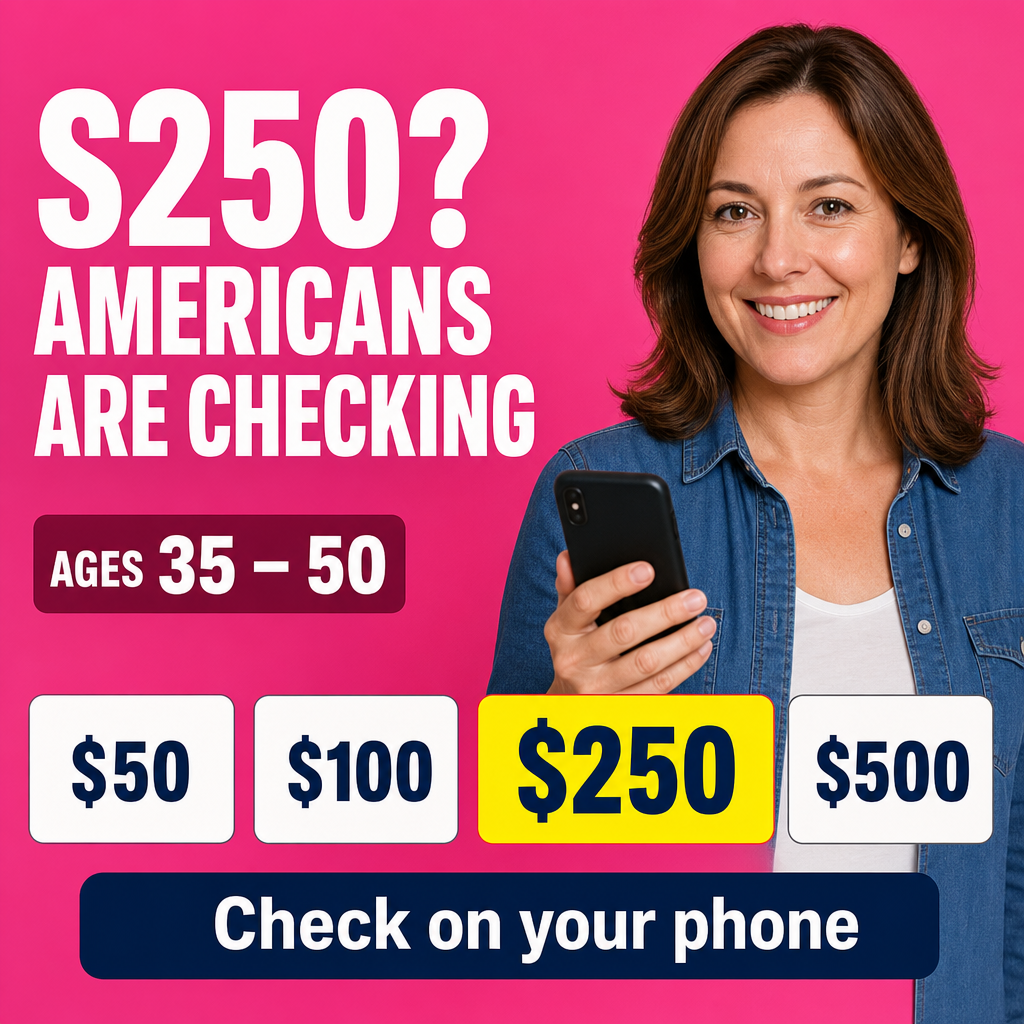 Mulher 35–50 anos — olhando diretamente para câmera, celular na mão + headline curta “S250? AMERICANS ARE CHECKING