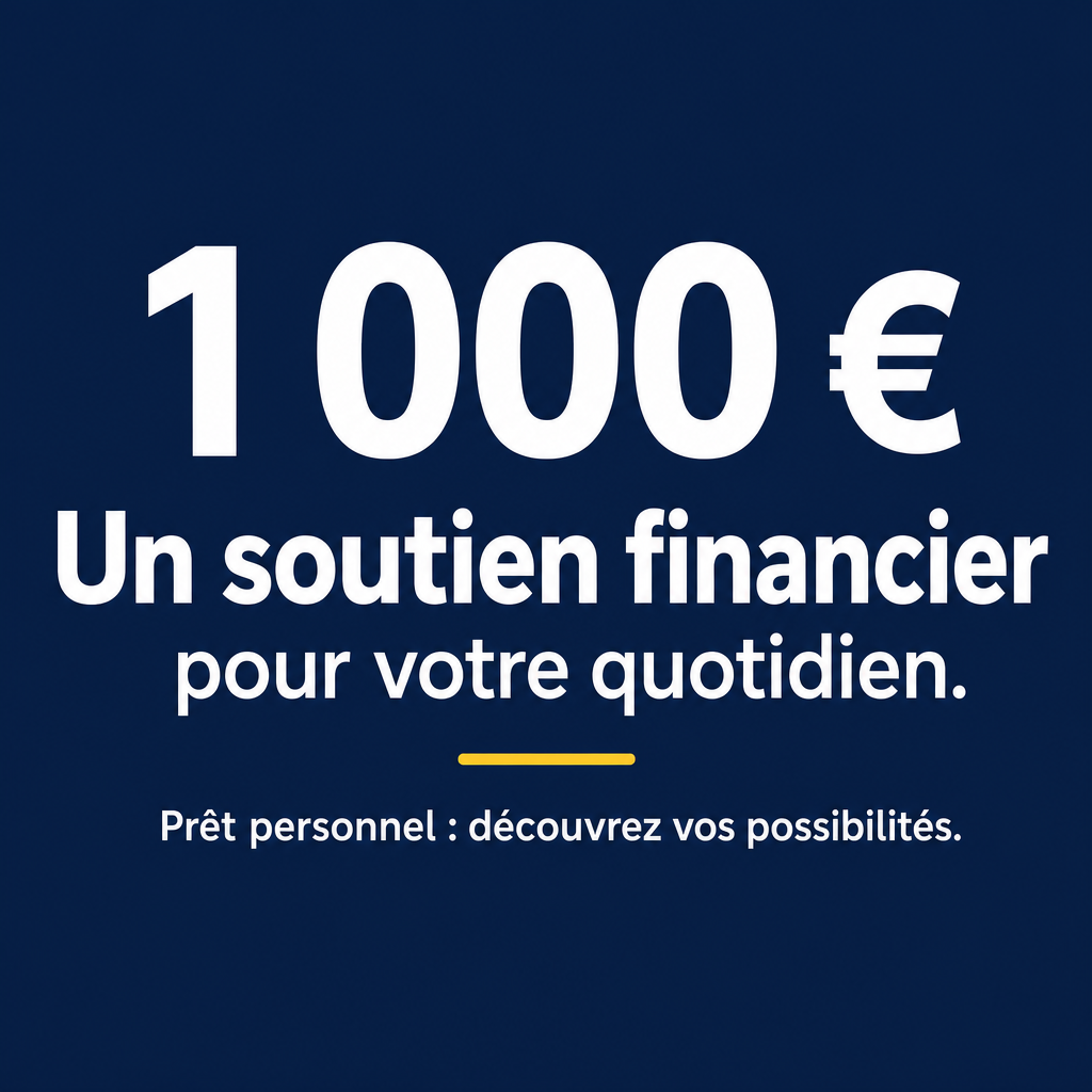 Crie um criativo publicitário estático para empréstimo pessoal na Bélgica francófona.  **CONCEITO:** posicionar o empréstimo pessoal como uma possibilidade de apoio financeiro para necessidades do cotidiano. A mensagem deve transmitir proximidade, clareza e profissionalismo.  **TEXTO EXATO NA IMAGEM:**  Título: “Un soutien financier”  Segunda linha: “pour votre quotidien.”  Texto complementar: “Prêt personnel : découvrez vos possibilités.”  Não invente outros textos.  **DIREÇÃO VISUAL:** use fundo azul-marinho sólido (#1B2C48), texto branco (#FFFFFF) e um pequeno detalhe amarelo (#E5B94B). A frase “Un soutien financier” deve ser grande, com peso tipográfico forte. “pour votre quotidien.” deve aparecer logo abaixo, em tamanho um pouco menor.  Use tipografia sans-serif moderna, com letras bem definidas e espaçamento consistente.  Os valores não são obrigatórios nesta versão. Se forem incluídos, use somente “1 000 €” e “5 000 €”, em caixas geométricas simples e claramente secundárias em relação ao título.  **COMPOSIÇÃO:** formato vertical 4:5, alinhamento central e bastante espaço negativo. Crie impacto com contraste e escala tipográfica, sem elementos decorativos desnecessários.  **NÃO UTILIZAR:** fotografias, pessoas, dinheiro físico, moedas, cartões, gradientes, sombras, texturas, efeitos de iluminação, brilhos ou elementos tridimensionais.  A imagem deve parecer um cartaz gráfico profissional, não um banner de site.  Reproduza exatamente o texto em francês. Não sugerir que o financiamento foi aprovado ou reservado individualmente para o leitor.